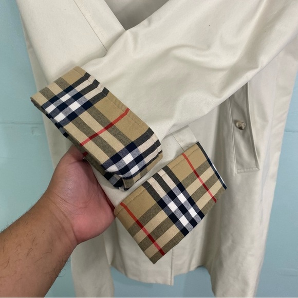 Burberry Womens Car Coat Nova Check Plaid Sz 12‎ R Cream - Picture 6 of 16